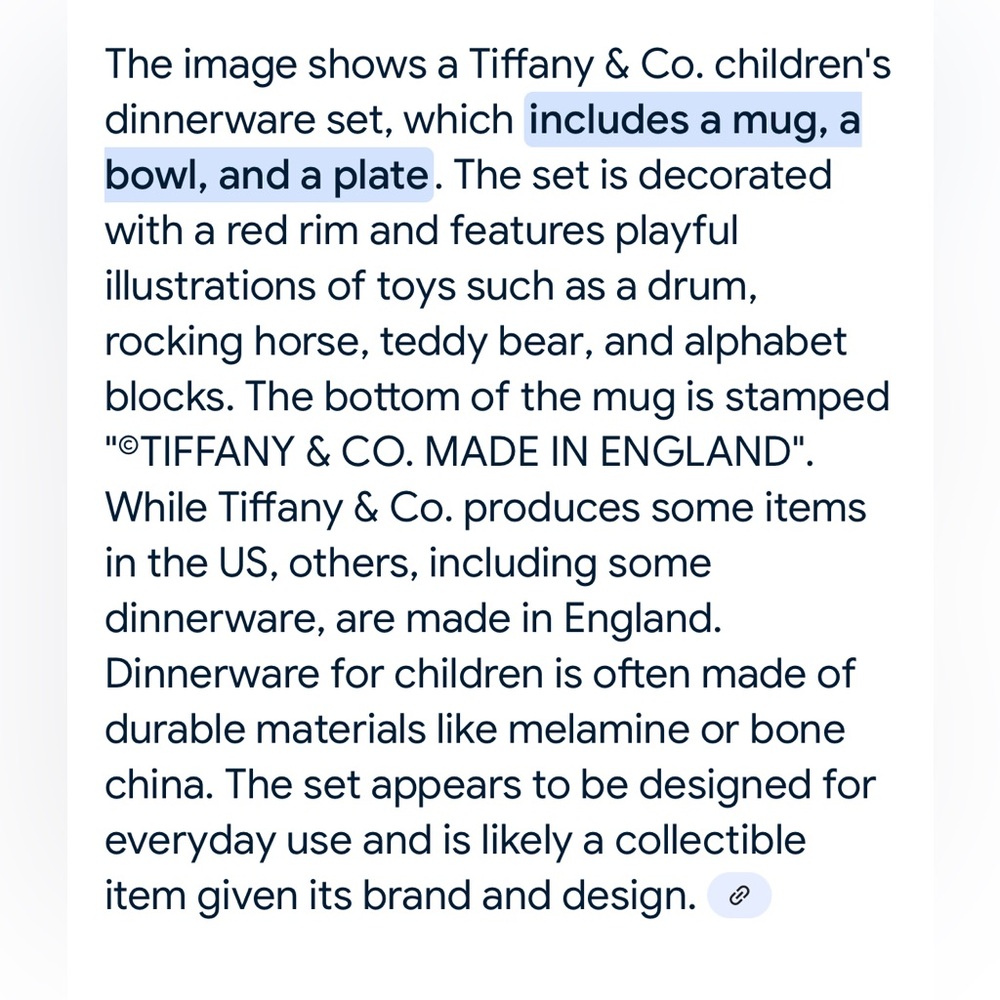 New Tiffany & Co. Children's Drummer Boy Ironstone Dining Set Made in England - Picture 10 of 10